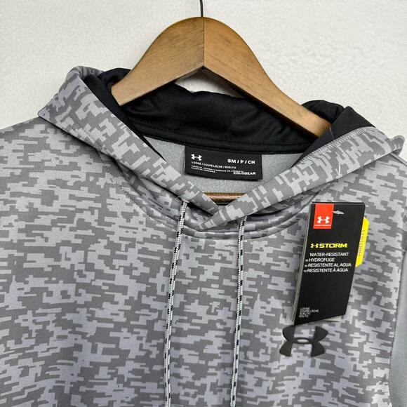 Under Armour Sweatshirt men's Small Gray Camo Pullover Storm Coldgear Loose NEW - Picture 2 of 11
